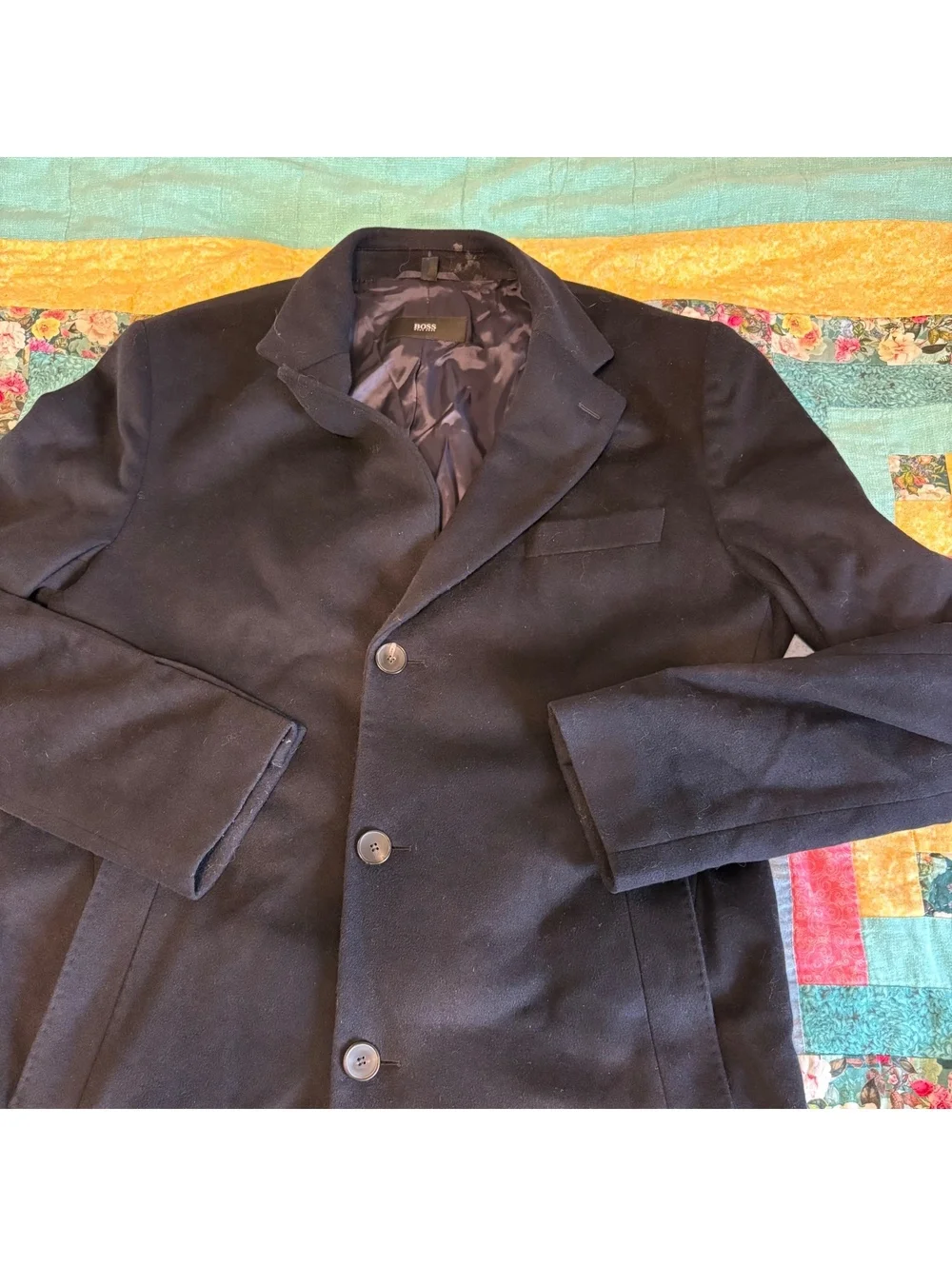 Hugo Boss $749 Wool/Cashmere Men's 46L Black Overcoat Size 46L
